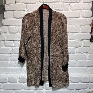 Animal print open front blazer semi sheer size small